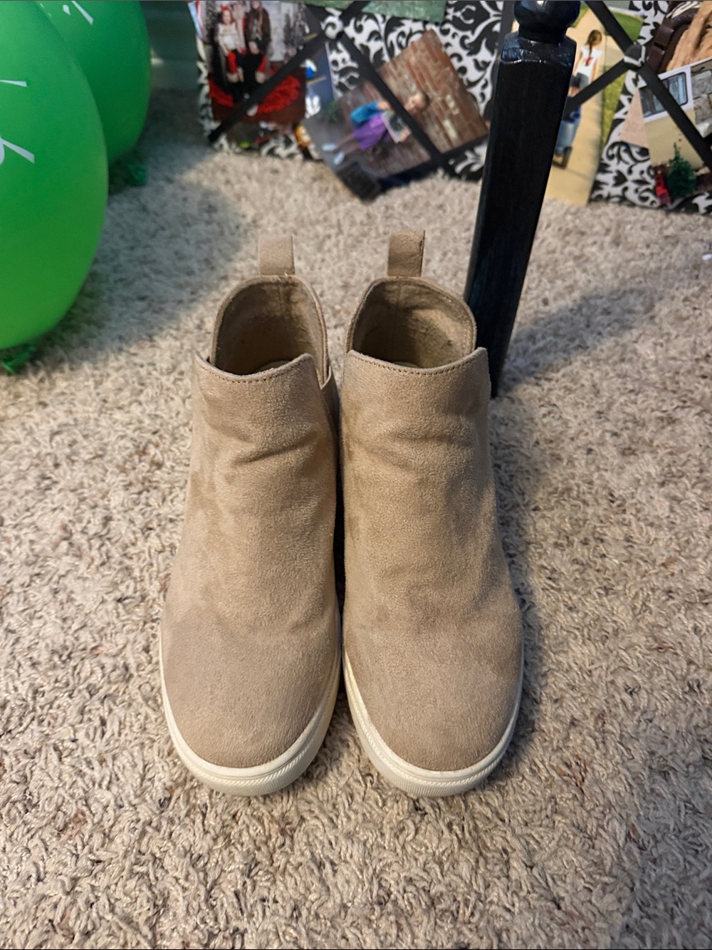 Soda Taupe Suede Slip-On Ankle Boots